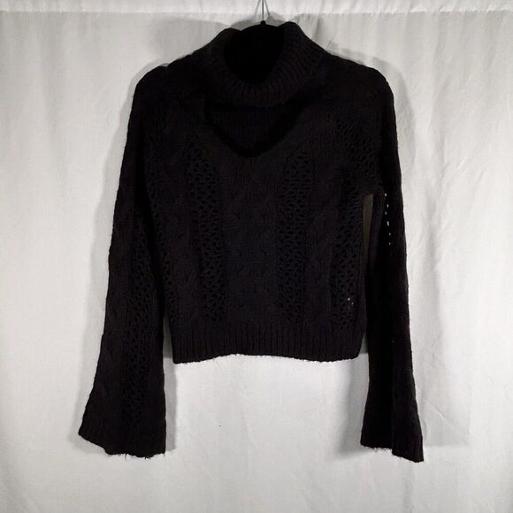 Leith Sweater Women XS Black Knit Long Sleeve Mock Neck Cutout Pullover - Picture 1 of 10